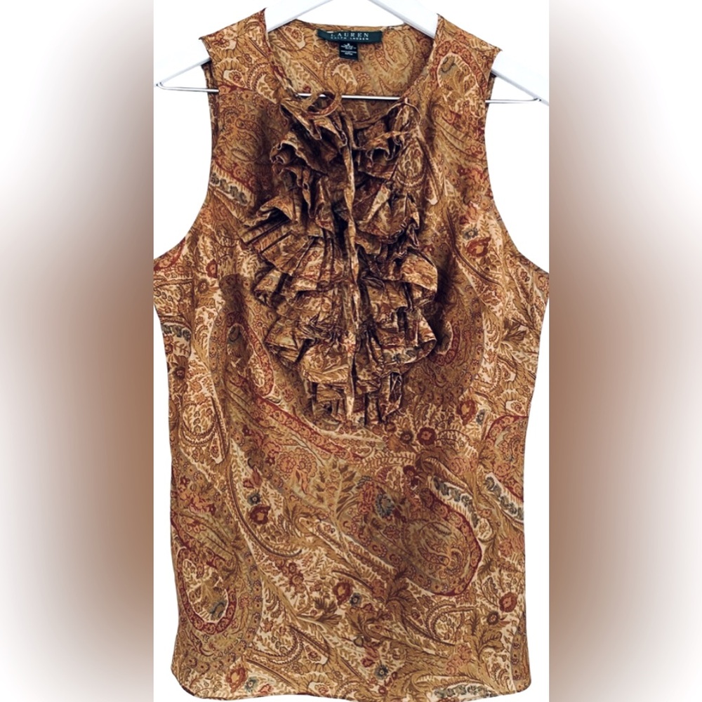 Lauren Ralph Lauren Women Paisley Khaki Tan Sleeveless Blouse Size 12